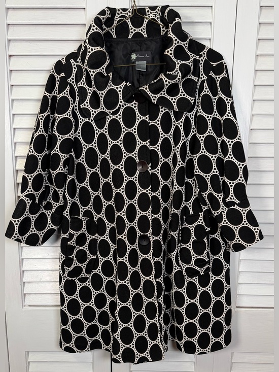 Damee Jackets & Blazers - Damee Inc Black and White Oval Dot Long Sleeve Dress Coat